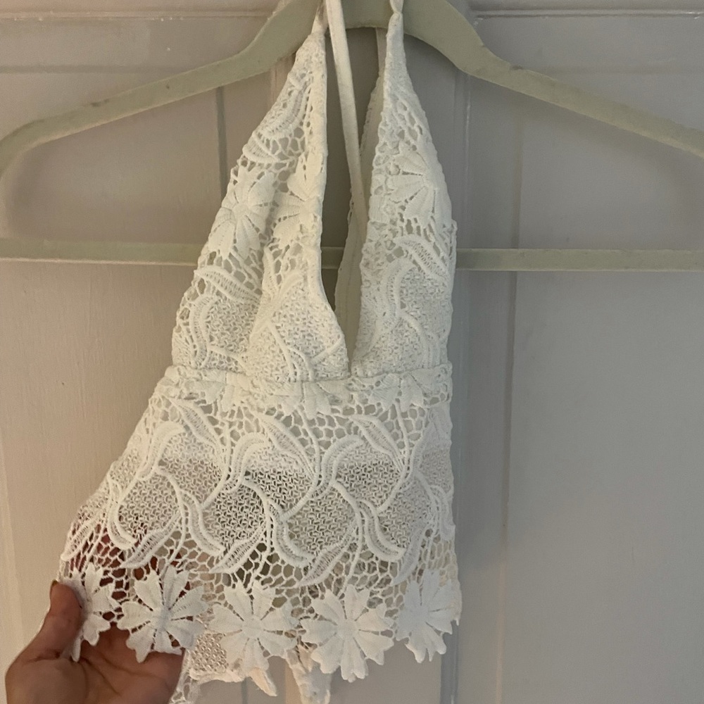 Lace halter top white